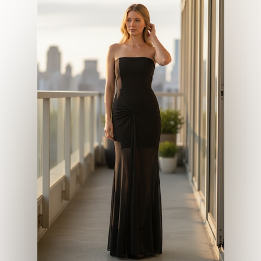 David Koma Strapless Illusion Gown Black Stretch Evening Formal